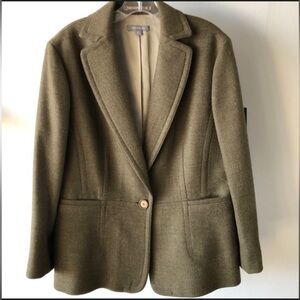 ANN TAYLOR Classic Olive Wool Classic Petite Blazer Jacket 2P